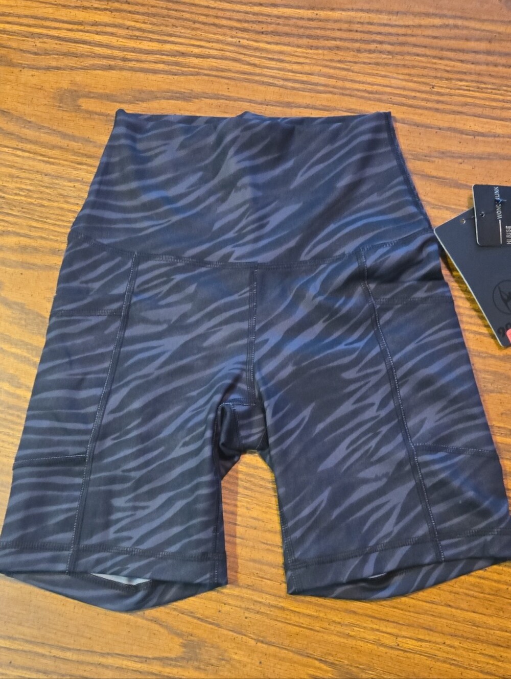 90 Degree By Reflex Black Gray Zebra-Print High-Rise Bike Shorts